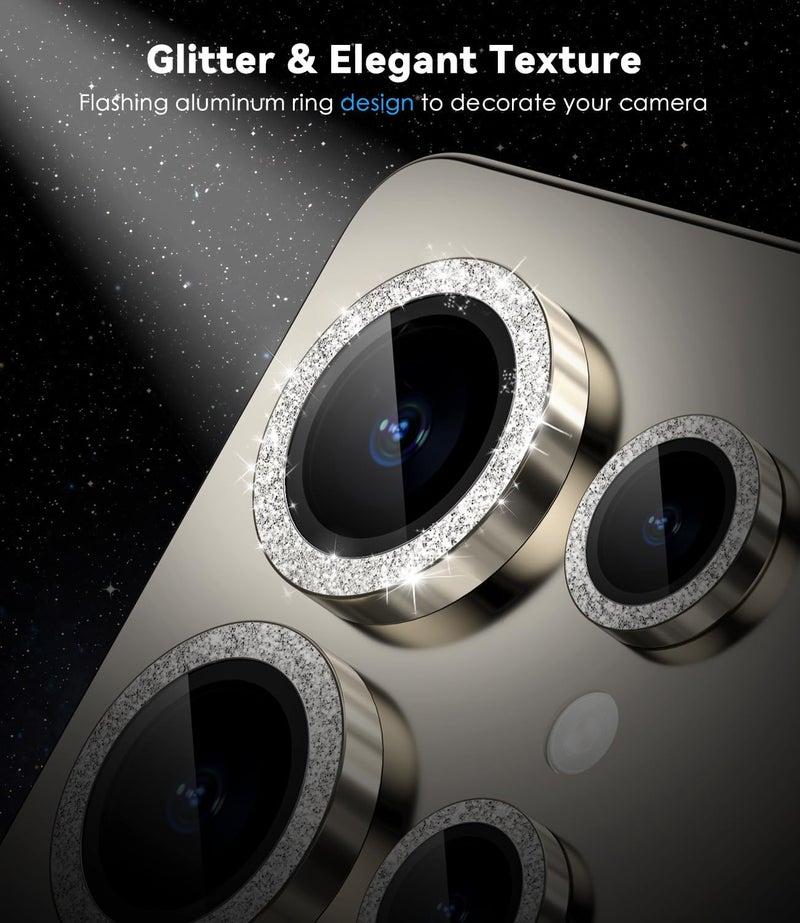 CloudValley for Galaxy S25 Ultra Camera Lens Protector Bling, 9H Tempered Glass + Aluminum Alloy Lens Protective Ring [Glitter Decoration] Ultra-HD Tempered Glass Cover,Glitter Titanium Gray - Image 3